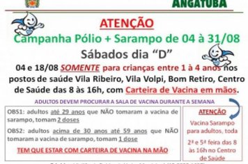 Campanha de Vacinação tem início no sábado 4 de agosto